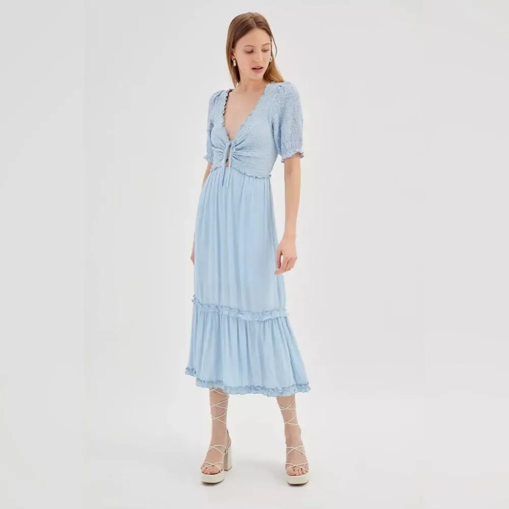 NWT Urban Outfitters Twee Picnic Time Midi Dress Blue